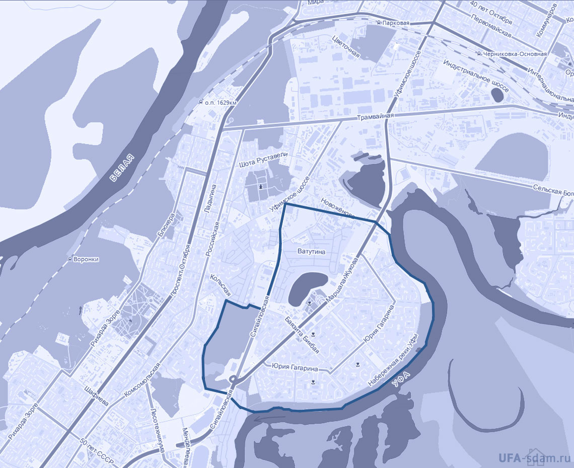 Сипайлово в Уфе: границы на карте, основные улицы и ориентиры